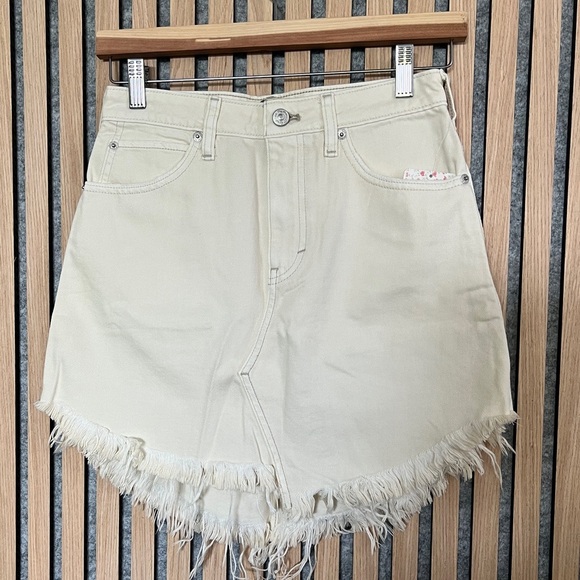 Free People Bailey Cream Denim Mini Skirt, Coconut - 25 - Picture 6 of 6